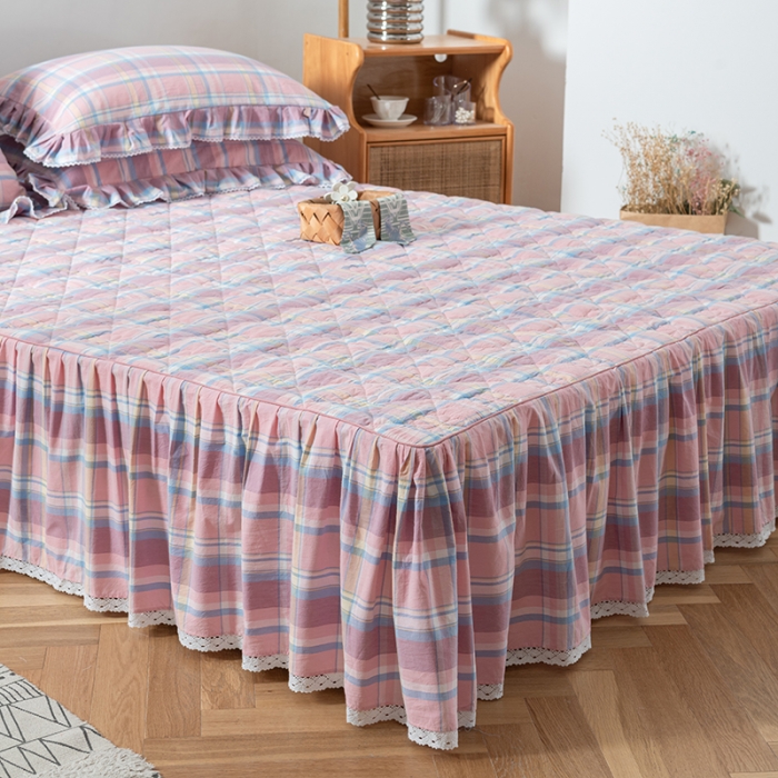 91家纺网 家纺一手货源 找家纺 久典 2022新款A类母婴级抗菌夹棉花边床裙四件套 韶华粉