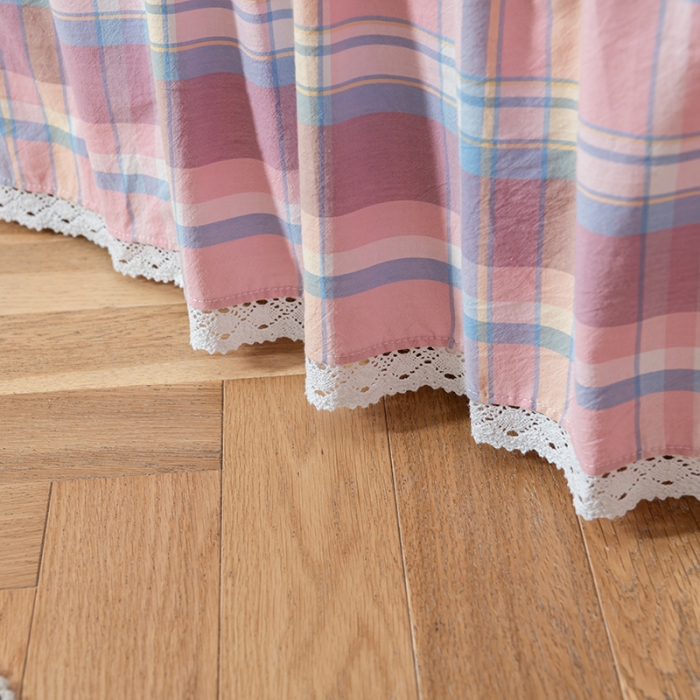 91家纺网 家纺一手货源 找家纺 久典 2022新款A类母婴级抗菌夹棉花边床裙四件套 韶华粉