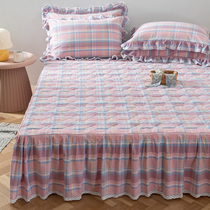 91家纺网 家纺一手货源 找家纺 久典 2022新款A类母婴级抗菌夹棉花边床裙四件套 韶华粉