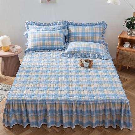 久典 2022新款A类母婴级抗菌夹棉花边床裙四件套 韶华蓝