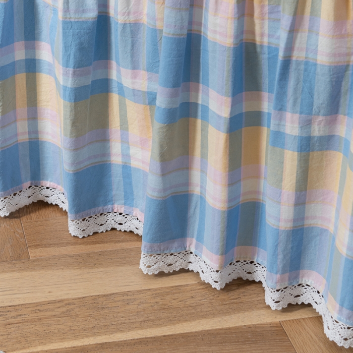 91家纺网 家纺一手货源 找家纺 久典 2022新款A类母婴级抗菌夹棉花边床裙四件套 韶华蓝