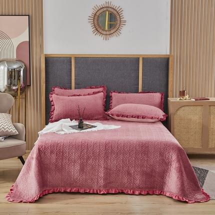 佳梦家纺 2022新款牛奶绒纯色小花边床盖 豆沙