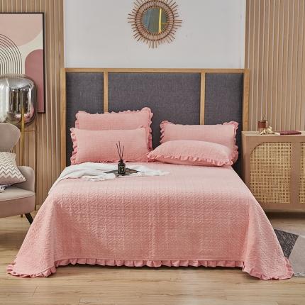 佳梦家纺 2022新款牛奶绒纯色小花边床盖 粉玉
