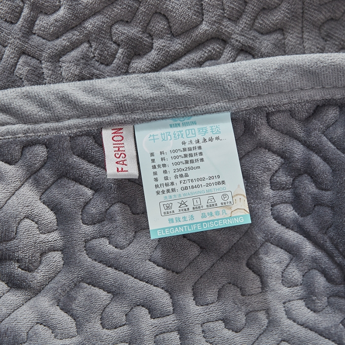 91家纺网 家纺一手货源 找家纺 佳梦家纺 2022新款牛奶绒纯色小花边床盖 深灰