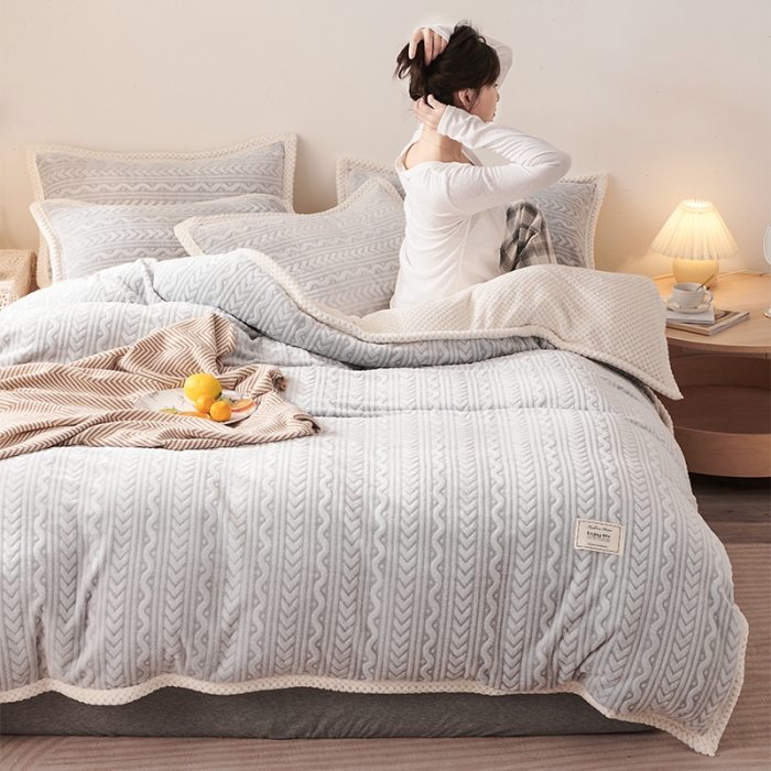 91家纺网 家纺一手货源 找家纺 新月家纺 2022新款雪花绒多功能被套 冷淡灰