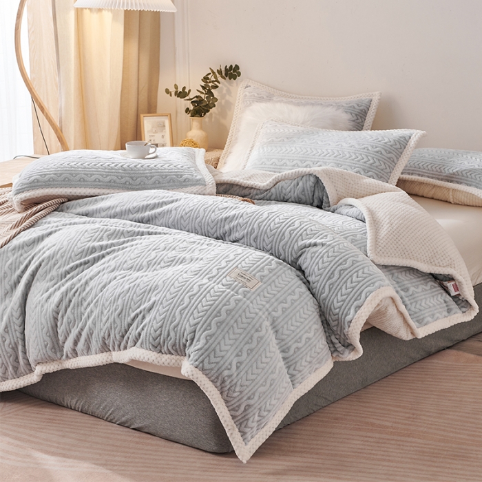 91家纺网 家纺一手货源 找家纺 新月家纺 2022新款雪花绒多功能被套 冷淡灰