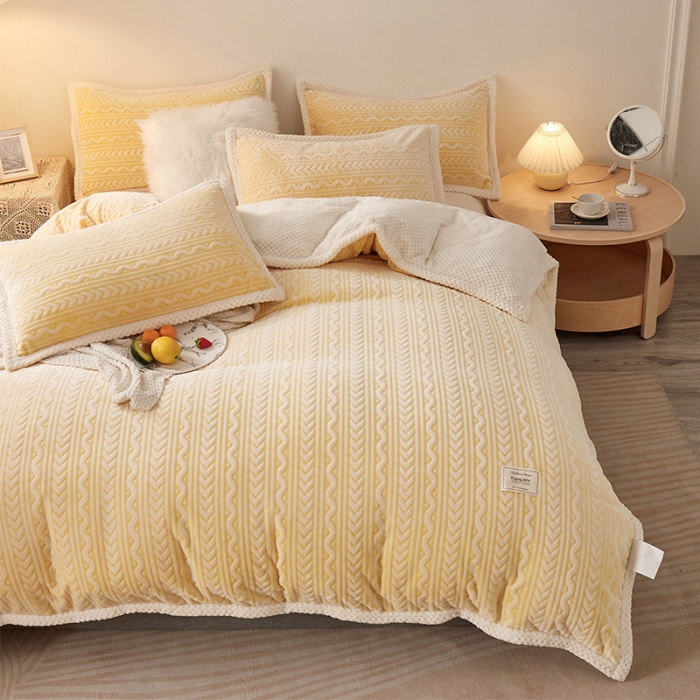 91家纺网 家纺一手货源 找家纺 新月家纺 2022新款雪花绒多功能被套 柠檬黄