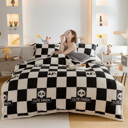 91家纺网 家纺一手货源 找家纺 总 宅部落加厚印花牛奶绒毯三层夹棉毛毯绗缝毯子多功能盖毯