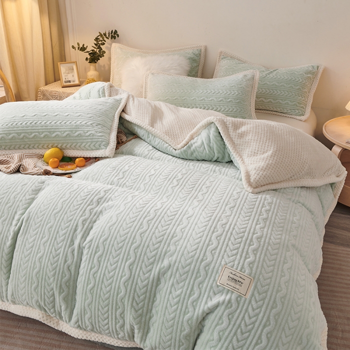 91家纺网 家纺一手货源 找家纺 新月家纺 2022新款雪花绒多功能被套 荧光绿