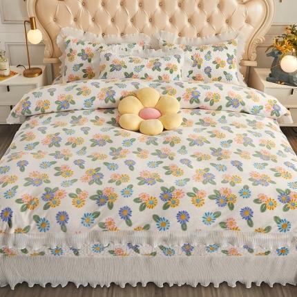 91家纺网 家纺一手货源 找家纺 （总）宜凡 2022新款牛奶绒小清新床盖三四件套