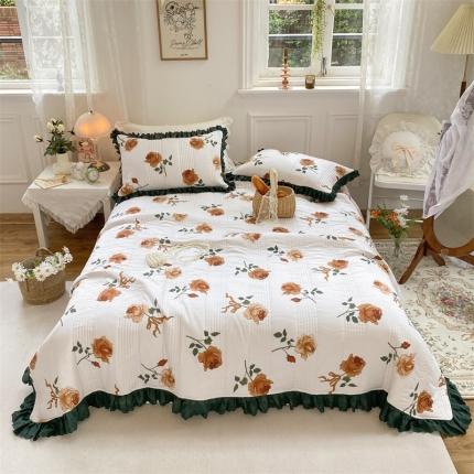 菊上家纺 2023新款春法式复古风全棉床盖 白玫瑰