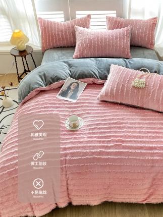 91家纺网 家纺一手货源 找家纺 吾诺 2022新款流苏绒四件套 流苏豆沙