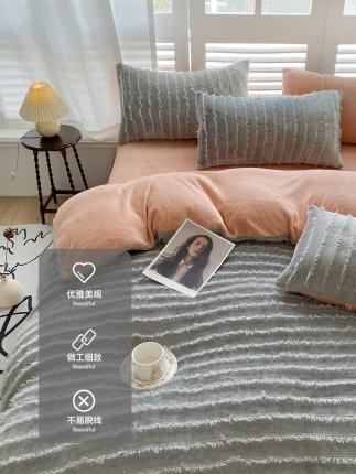 91家纺网 家纺一手货源 找家纺 吾诺 2022新款流苏绒四件套 流苏浅灰