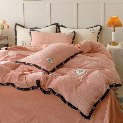 91家纺网 家纺一手货源 找家纺 （总）菊上家纺 2022新款高端刺绣牛奶绒四件套小香玫瑰系列