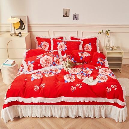 91家纺网 家纺一手货源 找家纺 （总）宜凡2022新款秋冬新款A类牛奶绒印花花边床盖三四件套