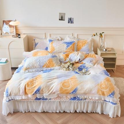 91家纺网 家纺一手货源 找家纺 （总）宜凡2022新款秋冬新款A类牛奶绒印花花边床盖三四件套
