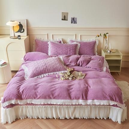 91家纺网 家纺一手货源 找家纺 （总）宜凡2022新款秋冬新款A类牛奶绒印花花边床盖三四件套