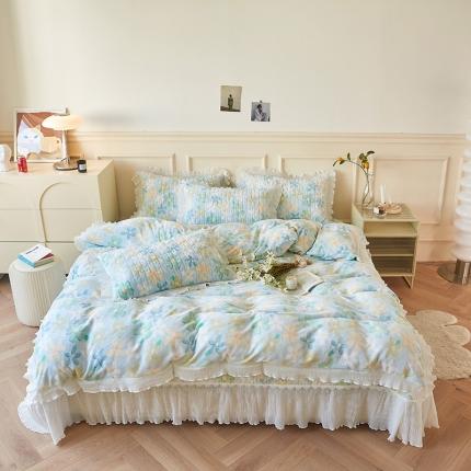 91家纺网 家纺一手货源 找家纺 （总）宜凡2022新款秋冬新款A类牛奶绒印花花边床盖三四件套