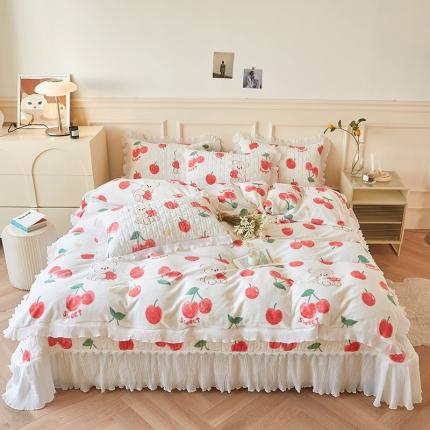 91家纺网 家纺一手货源 找家纺 宜凡2022秋冬新款A类牛奶绒印花花边床盖三四件套 甜蜜梦境