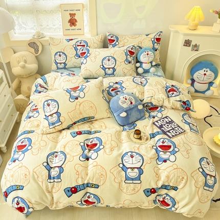 91家纺网 家纺一手货源 找家纺 桃子家居 2022新款正版授权卡通加厚牛奶绒系列四件套 绒哆啦A梦-调皮叮当