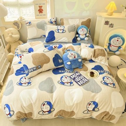 91家纺网 家纺一手货源 找家纺 桃子家居 2022新款正版授权卡通加厚牛奶绒系列四件套 绒哆啦A梦-炫彩叮当