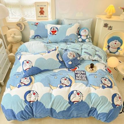91家纺网 家纺一手货源 找家纺 桃子家居 2022新款正版授权卡通加厚牛奶绒系列四件套 绒哆啦A梦-月亮叮当