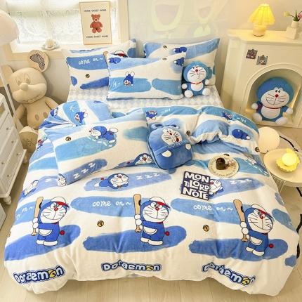桃子家居 2022新款正版授权卡通加厚牛奶绒系列四件套 绒哆啦A梦-棒球叮当