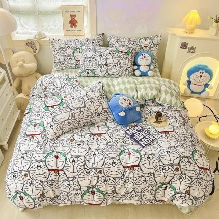 桃子家居 2022新款正版授权卡通加厚牛奶绒系列四件套 绒哆啦A梦-表情叮当