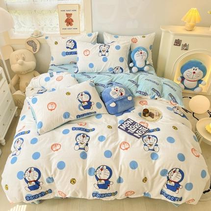 桃子家居 2022新款正版授权卡通加厚牛奶绒系列四件套 绒哆啦A梦-波点叮当