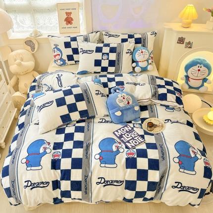 桃子家居 2022新款正版授权卡通加厚牛奶绒系列四件套 绒哆啦A梦-叮当世界