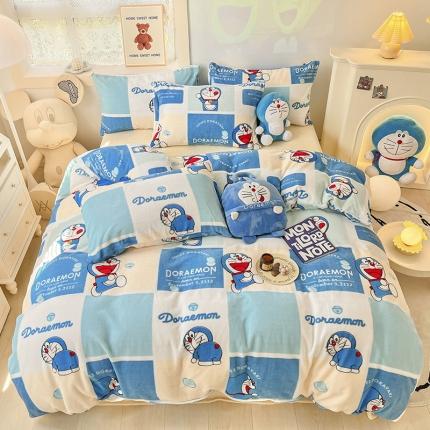 桃子家居 2022新款正版授权卡通加厚牛奶绒系列四件套 绒哆啦A梦-欢乐叮当