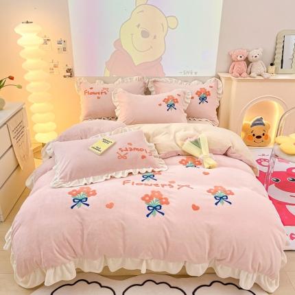 91家纺网 家纺一手货源 找家纺 川悦生活 2023新款毛巾绣花边款四件套 花边朵朵花园