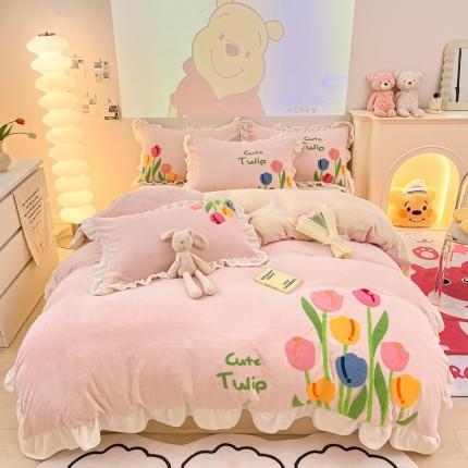 91家纺网 家纺一手货源 找家纺 川悦生活 2023新款毛巾绣花边款四件套 花边海伦娜