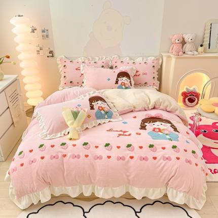 91家纺网 家纺一手货源 找家纺 川悦生活 2023新款毛巾绣花边款四件套 花边小公主