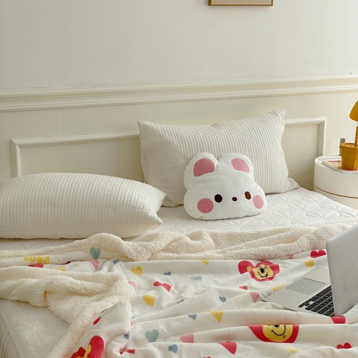 91家纺网 家纺一手货源 找家纺 时年 2022新款牛奶绒拼羊羔绒毯 爱心维尼