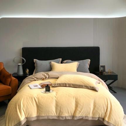 91家纺网 家纺一手货源 找家纺 馨蕊 2022新款秋冬轻奢煦暖绒系列四件套-艾洛 艾洛-柠檬黄