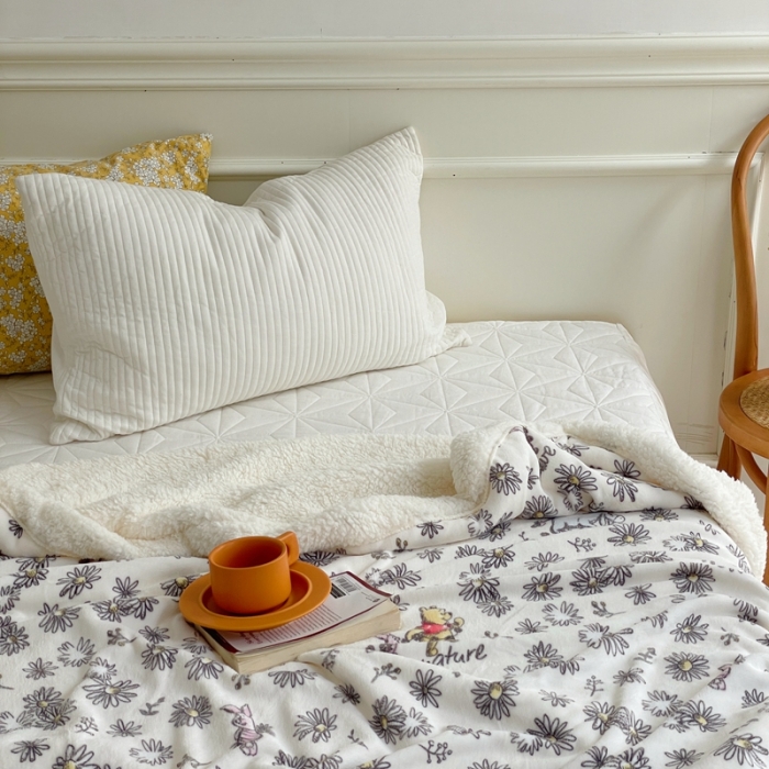 91家纺网 家纺一手货源 找家纺 时年 2022新款牛奶绒拼羊羔绒毯 郊游维尼