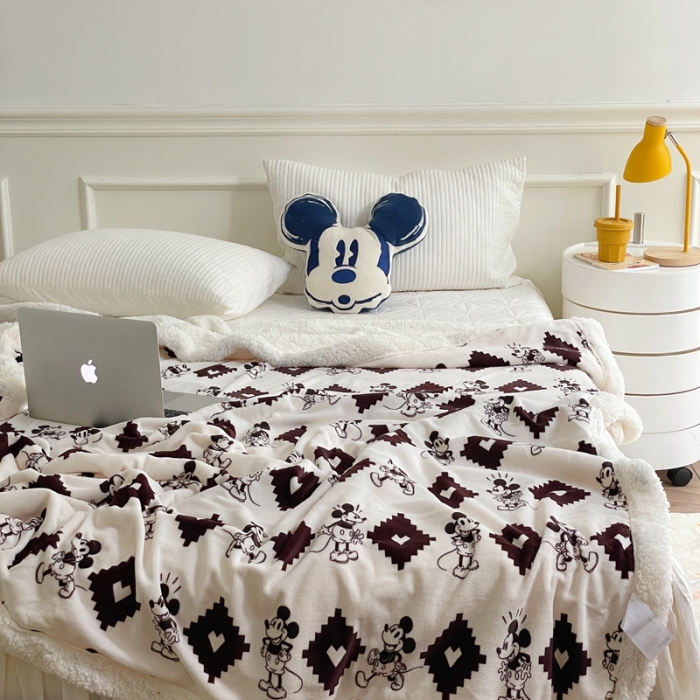 91家纺网 家纺一手货源 找家纺 时年 2022新款牛奶绒拼羊羔绒毯 经典米奇