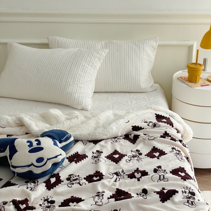 91家纺网 家纺一手货源 找家纺 时年 2022新款牛奶绒拼羊羔绒毯 经典米奇