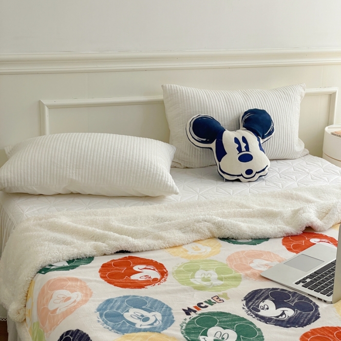 91家纺网 家纺一手货源 找家纺 时年 2022新款牛奶绒拼羊羔绒毯 涂鸦米奇