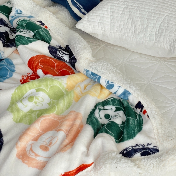 91家纺网 家纺一手货源 找家纺 时年 2022新款牛奶绒拼羊羔绒毯 涂鸦米奇