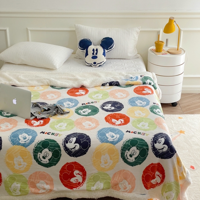 91家纺网 家纺一手货源 找家纺 时年 2022新款牛奶绒拼羊羔绒毯 涂鸦米奇