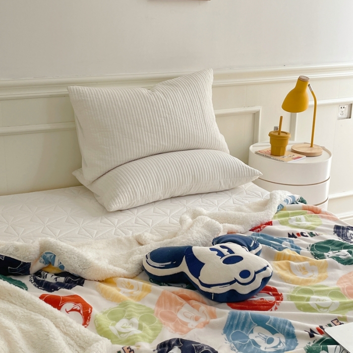 91家纺网 家纺一手货源 找家纺 时年 2022新款牛奶绒拼羊羔绒毯 涂鸦米奇