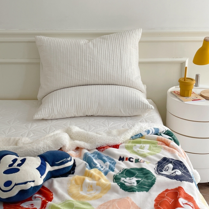 91家纺网 家纺一手货源 找家纺 时年 2022新款牛奶绒拼羊羔绒毯 涂鸦米奇