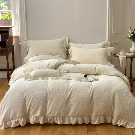 91家纺网 家纺一手货源 找家纺 馨蕊2022新款秋冬轻奢煦暖绒系列四件套-克拉 克拉-月光白