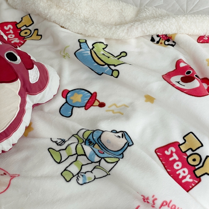 91家纺网 家纺一手货源 找家纺 时年 2022新款牛奶绒拼羊羔绒毯 玩具总动员