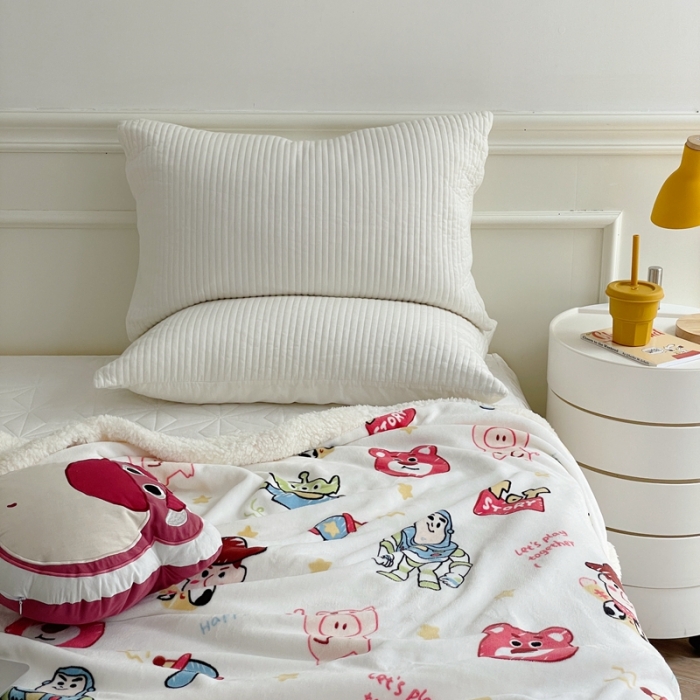 91家纺网 家纺一手货源 找家纺 时年 2022新款牛奶绒拼羊羔绒毯 玩具总动员