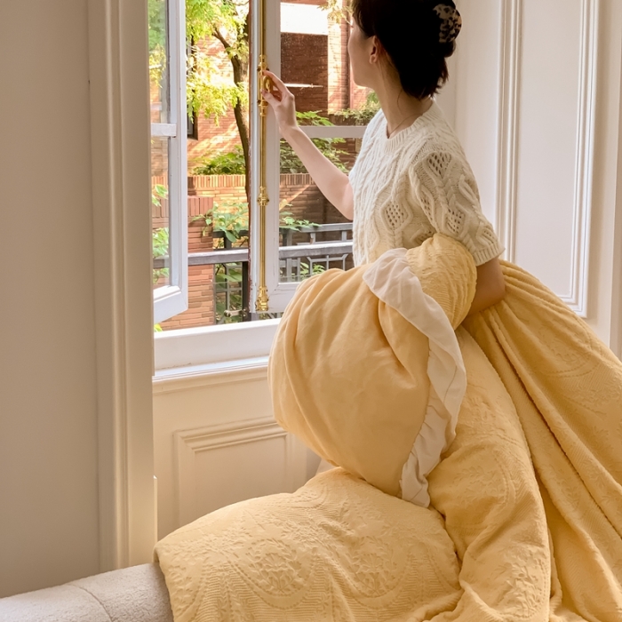 91家纺网 家纺一手货源 找家纺 馨蕊2022新款秋冬轻奢煦暖绒系列四件套-克拉 克拉-柠檬黄