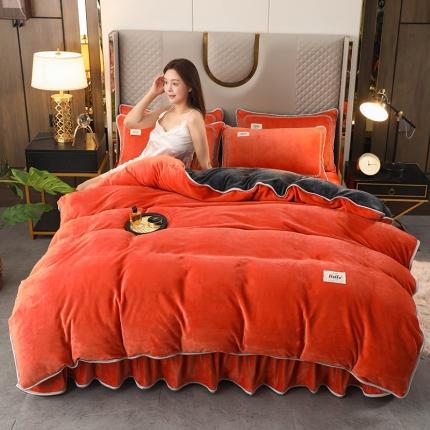 91家纺网 家纺一手货源 找家纺 畅畅家纺 2022新款纯色双拼加厚牛奶绒四件套 橘色拼色