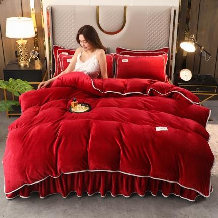 91家纺网 家纺一手货源 找家纺 畅畅家纺 2022新款纯色双拼加厚牛奶绒四件套 酒红纯色